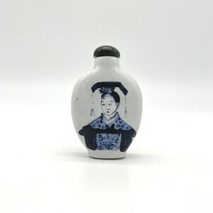 Vintage Chinese Blue White Snuff Bottle Double‎ Sided Woman